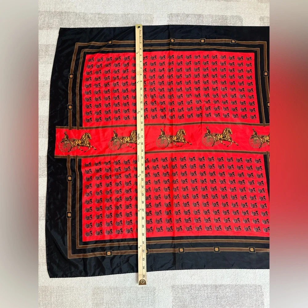 Vintage Hermes Paris Silk Horse and Carriage Scarf Red and Black